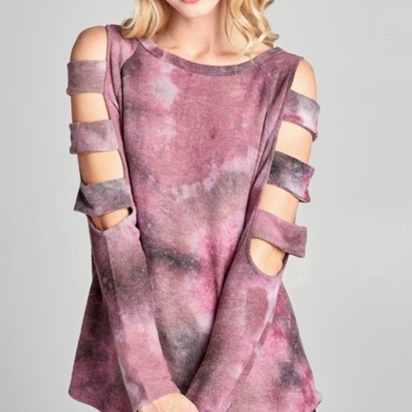 Chic Nation Tops - Ladder sleeves long sleeve tie dye top